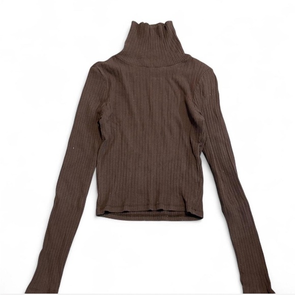 Ambiance Tops - Ambiance Chocolate Ribbed Knit Top